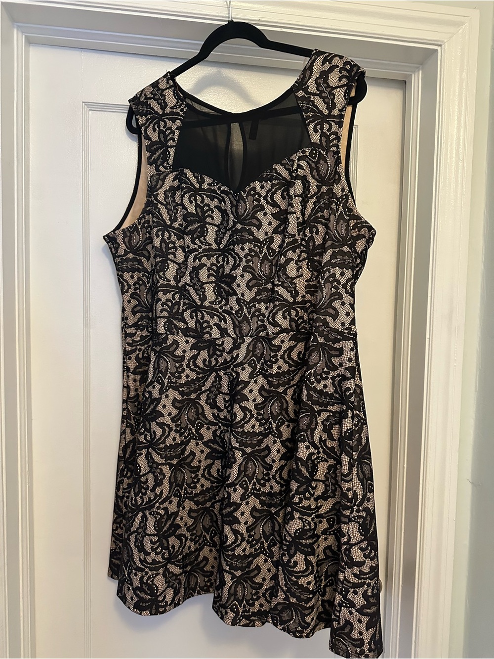 Sleeveless Black Lace-Overlay Fit & Flare Dress